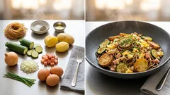 Nudel-Kartoffel-Ei-Pfanne aus einer Pfanne – schnell, herzhaft und richtig sättigend