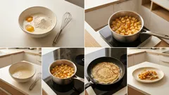 Dinkel-Pfannkuchen mit Apfel-Orangen-Füllung & Vanillesoße ohne Tüte