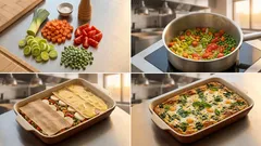 Saftige Gemüselasagne mit Erbsen und Vollkornplatten – unkompliziert aus dem Ofen