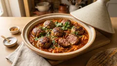 Würzige Lammhackbällchen-Tajine mit Tomaten und Süßkartoffel – sanft geschmort