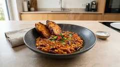 Süßkartoffel-Chili mit Linsen – vegan, sämig und mit Süßkartoffel-Toast