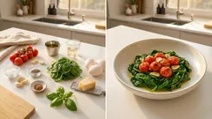 Geschmolzene Ofentomaten mit Babyspinat & pochierten Eiern – leicht und aromatisch