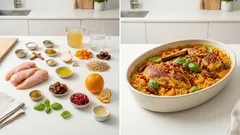 Nudelauflauf mit Hähnchen und Curry – fruchtig mit Orange & Granatapfel