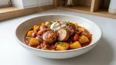 Würstchengulasch mit Kartoffeln – deftiges Feierabendessen in einem Topf