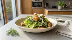 Caesar Salat wie im Restaurant: knusprige Knoblauch-Croutons & Parmesan-Dressing