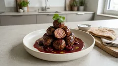 Orientalische Hackbällchen mit Kirschen: saftig in warmer Kirschsauce aus der Pfanne