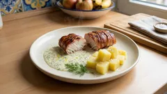 Lengfisch im Speckmantel – knusprig aus der Pfanne mit Kräutersauce