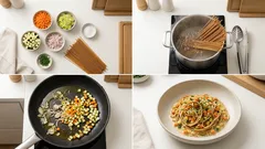 Cremige Gemüsenudeln mit Sojacreme – in 30 Minuten auf dem Tisch