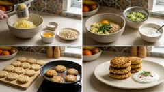 Kartoffelplätzchen mit Haferflocken – knusprig gebraten, mit Zucchini-Joghurt-Dip