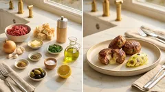 Gefüllte Frikadellen mit Schafskäse – saftig aus der Pfanne, dazu schnelle Olivencreme