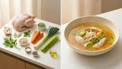 Hähnchen-Gemüsesuppe mit Graupen – kräftige Brühe, die trotzdem leicht bleibt